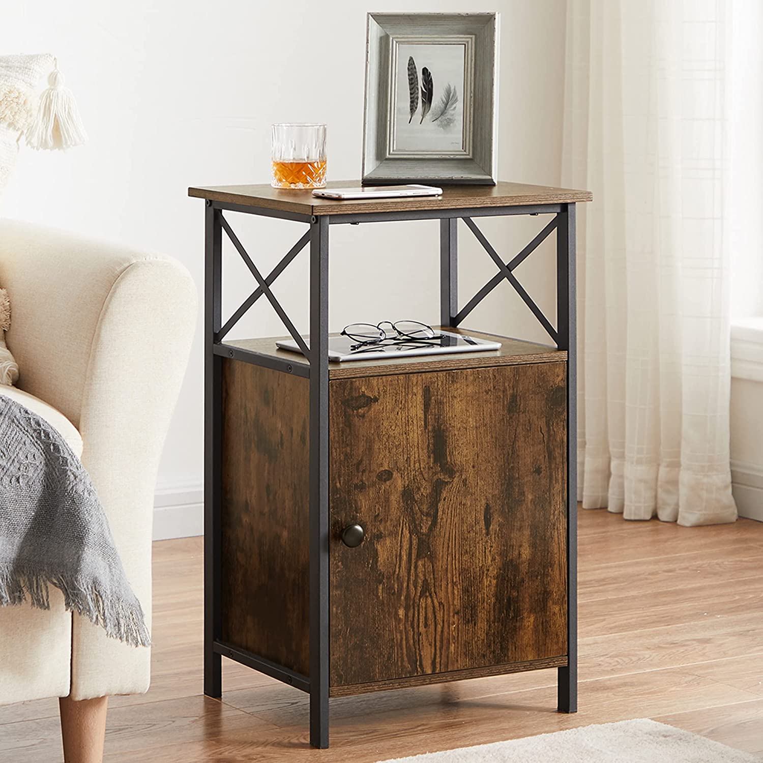 VECELO Tall Side Storage, Large Capacity Bedside Nightstand