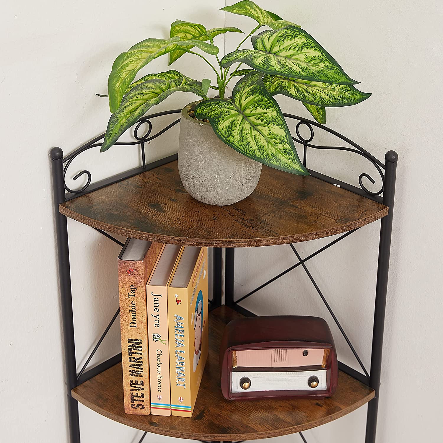 VECELO Corner Storage Cabinet with Wooden Shelves Free-Standing Organizer