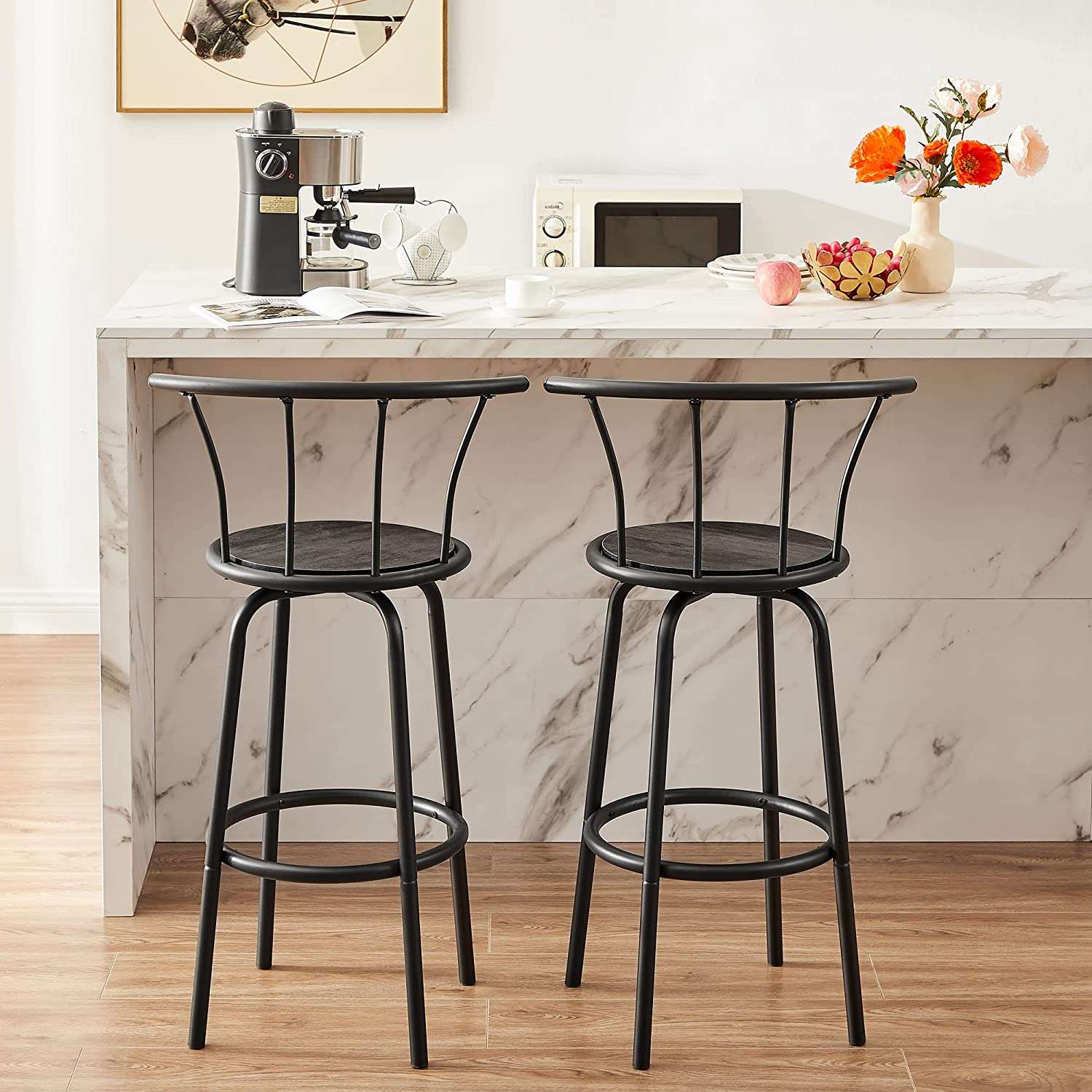VECELO 27.3 Inch Bar Stools Set of 2 with Back Metal - VECELO