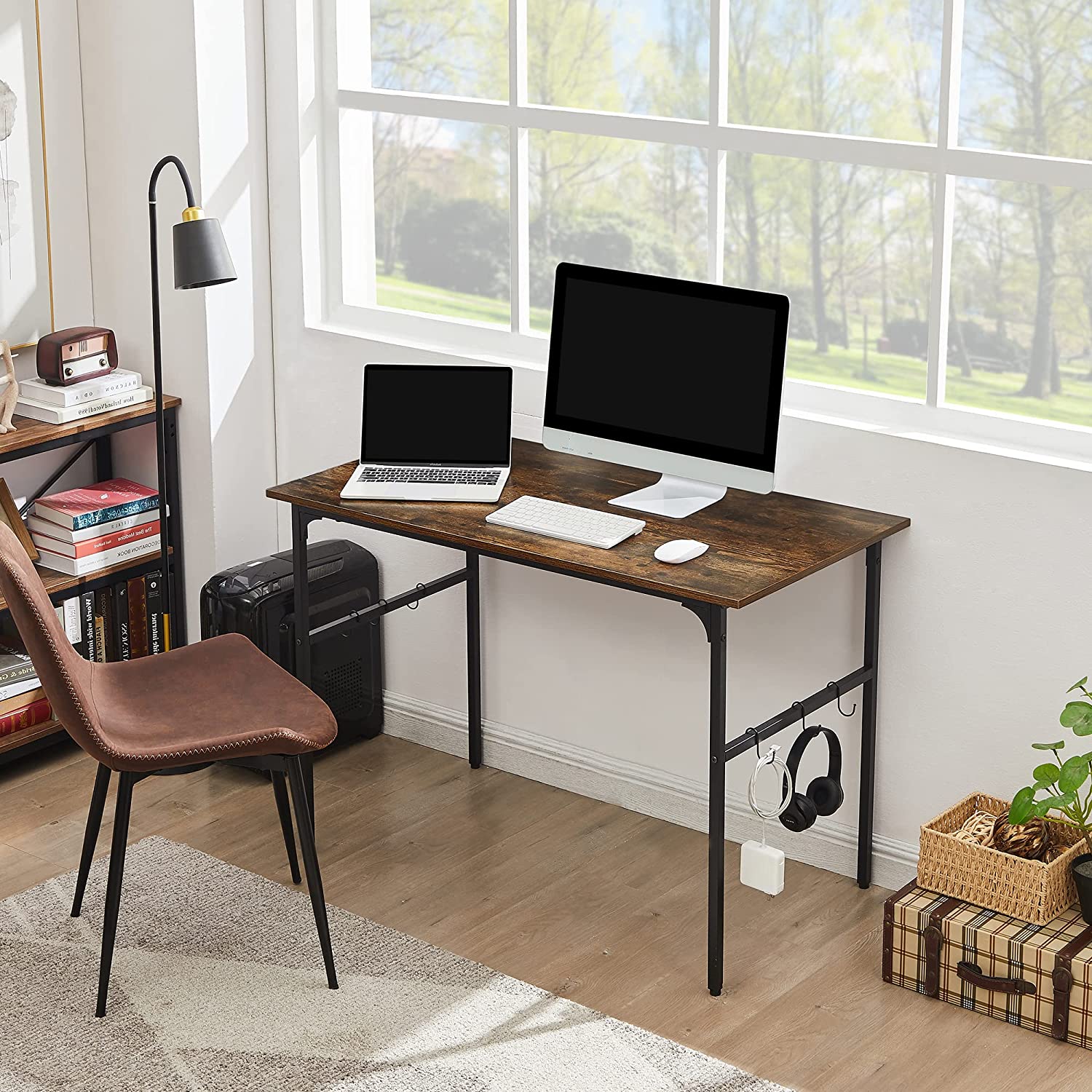 VECELO Industrial Simple Style Wood Table & Metal Frame Home Office Computer Desk - VECELO