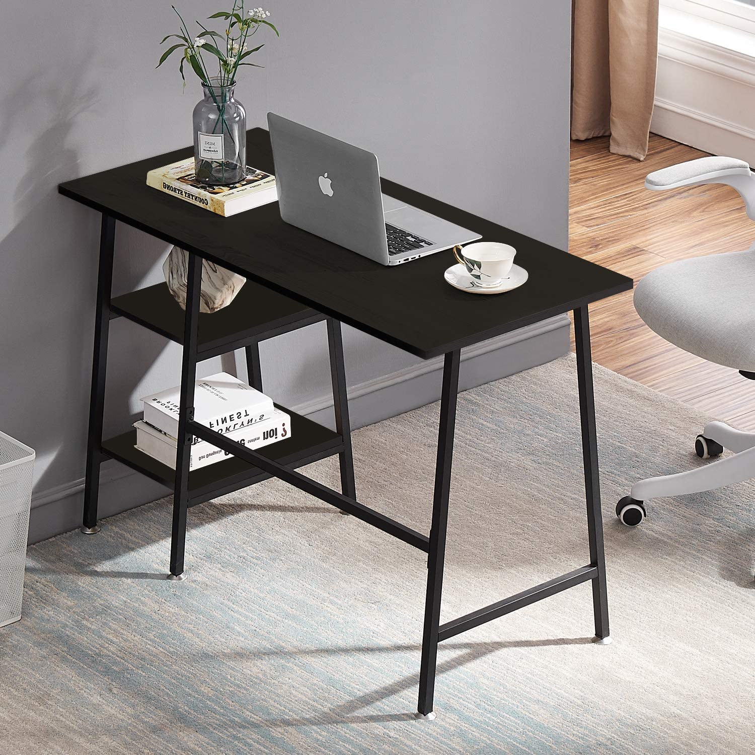 VECELO Computer Writing Desk with 2 Tier Storage Shelves, Modern Simple Student Study Table - VECELO