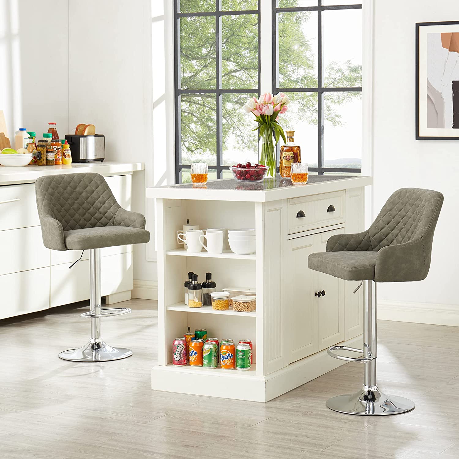 VECELO Adjustable Bar Stools with Back, Bar Height Stools for Kitchen Counter - VECELO