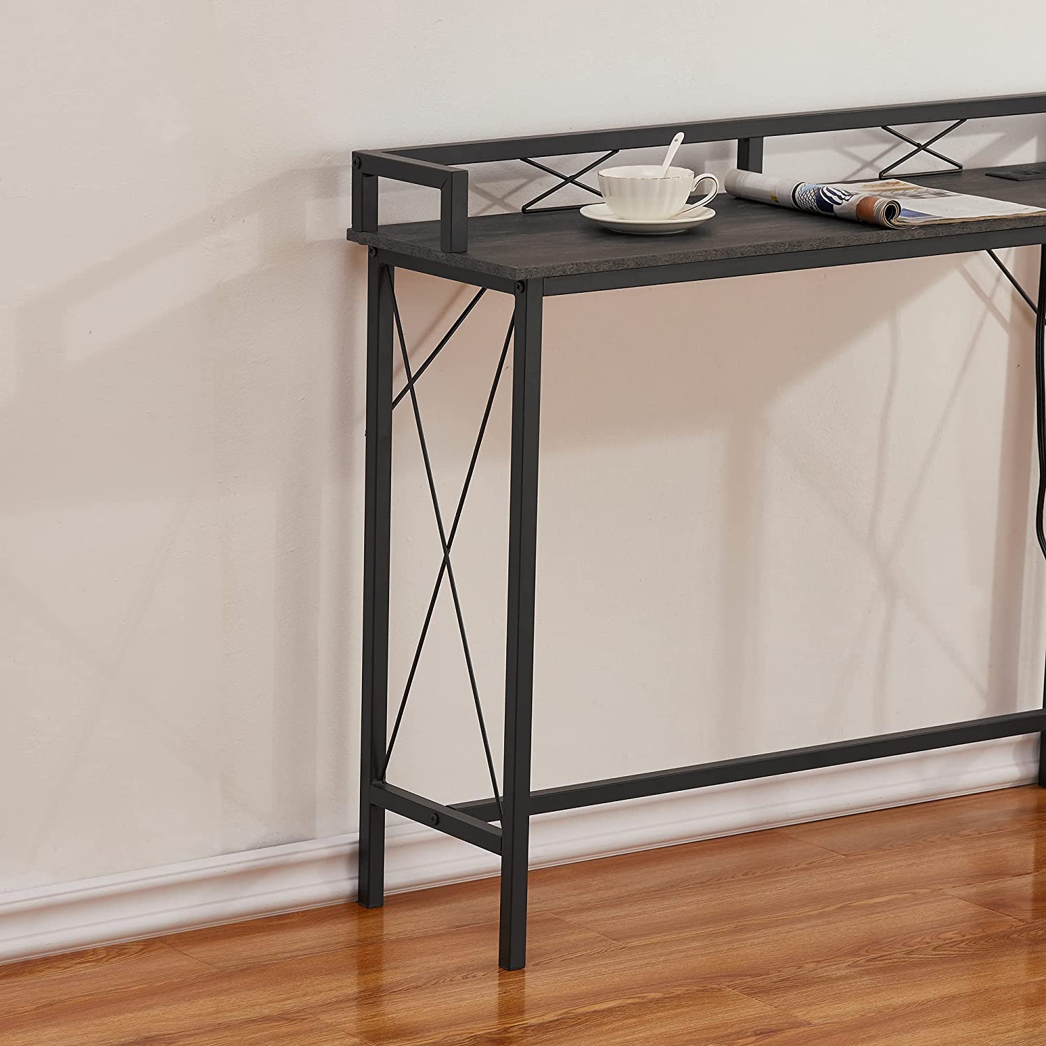 VECELO Extra Long Entryway Narrow Sofa Couch Behind Console Table with Power Outlet & USB Ports - VECELO