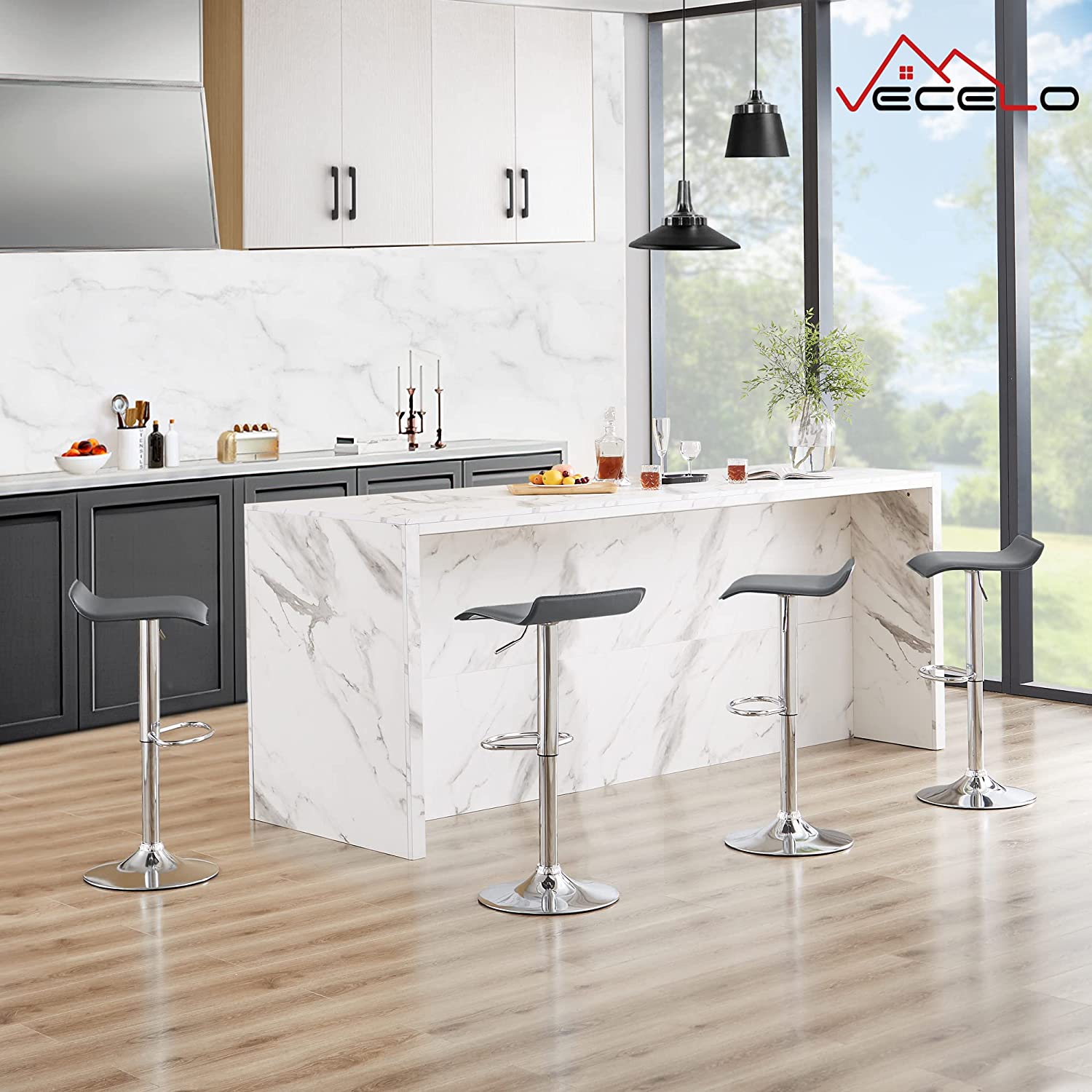 VECELO Counter Height Bar Stools Set of 2, Adjustable Barstools