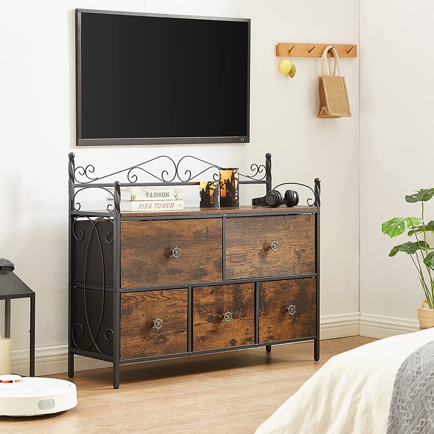 VECELO Dresser for Bedroom with 5 Drawers, Storage Organizer Unit with Shelf for Closet, Living Room - VECELO