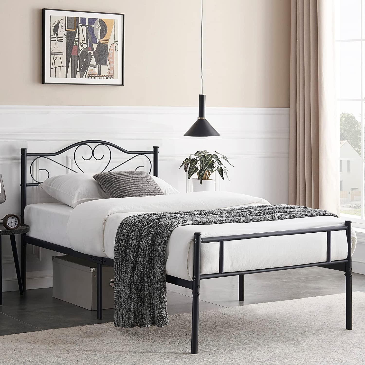 VECELO Metal Platform Bed Frame Mattress Foundation Decorative Headboard & Footboard - VECELO