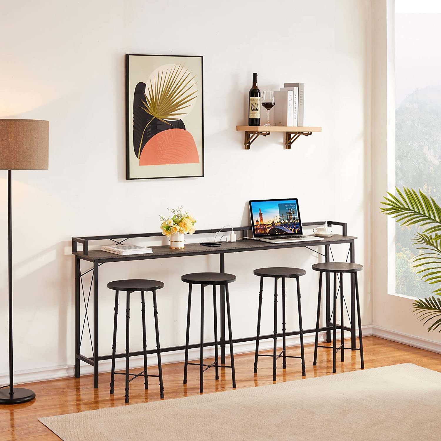 VECELO Extra Long Entryway Narrow Sofa Couch Behind Console Table with Power Outlet & USB Ports - VECELO