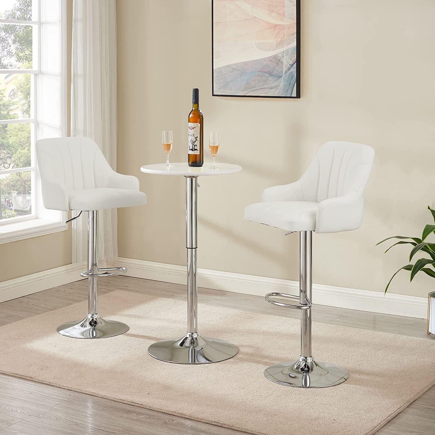 VECELO Adjustable Counter Height Bar Stools with Back and Arm Stools Set of 2 - VECELO