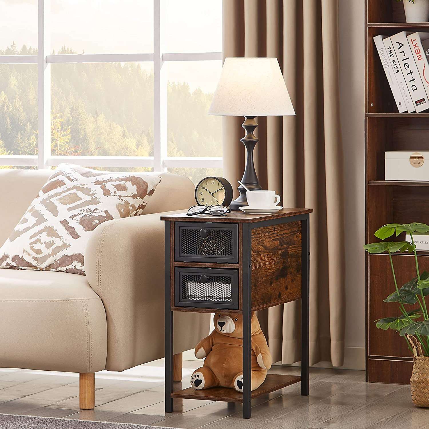 VECELO 24''Tall Flip Top Narrow Side Table with Storage Shelf for Living Room - VECELO