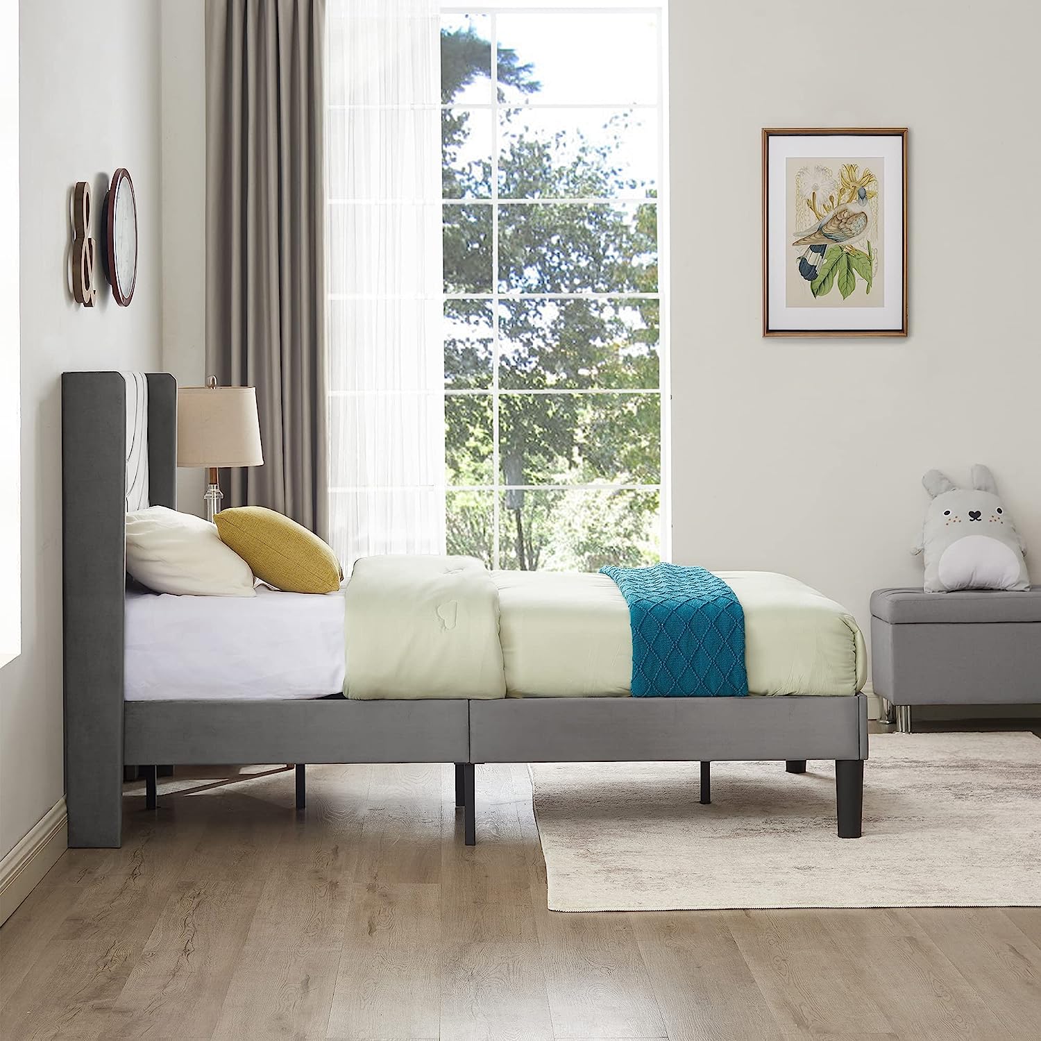 VECELO Upholstered Platform Bed Frame with Adjustable Fabric Headboard