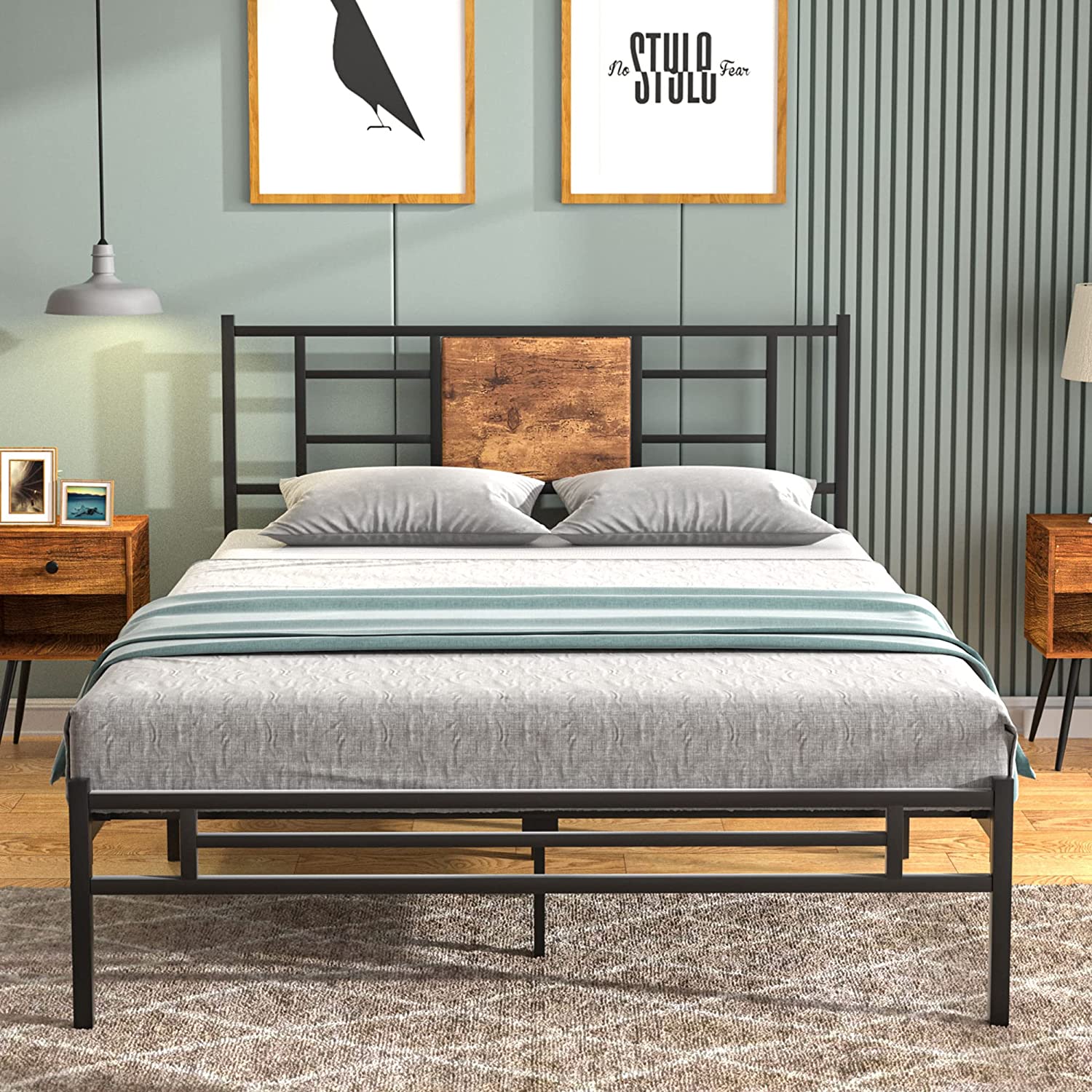 VECELO Platform Bed Frame Mattress Foundation with Headboard and Footboard
