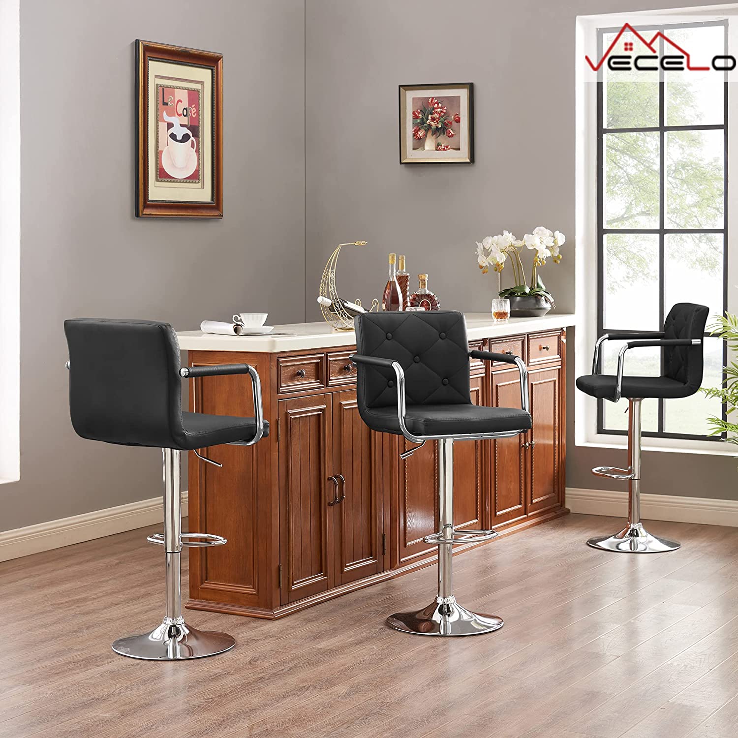 VECELO Adjustable Counter Height Bar Stools Set of 2 - VECELO