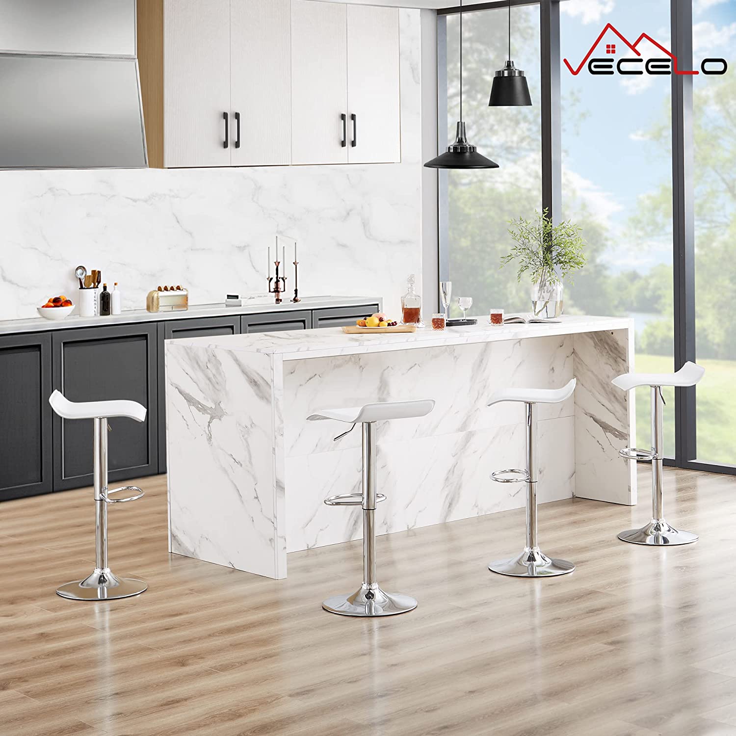 VECELO Counter Height Bar Stools Set of 2, Adjustable Barstools