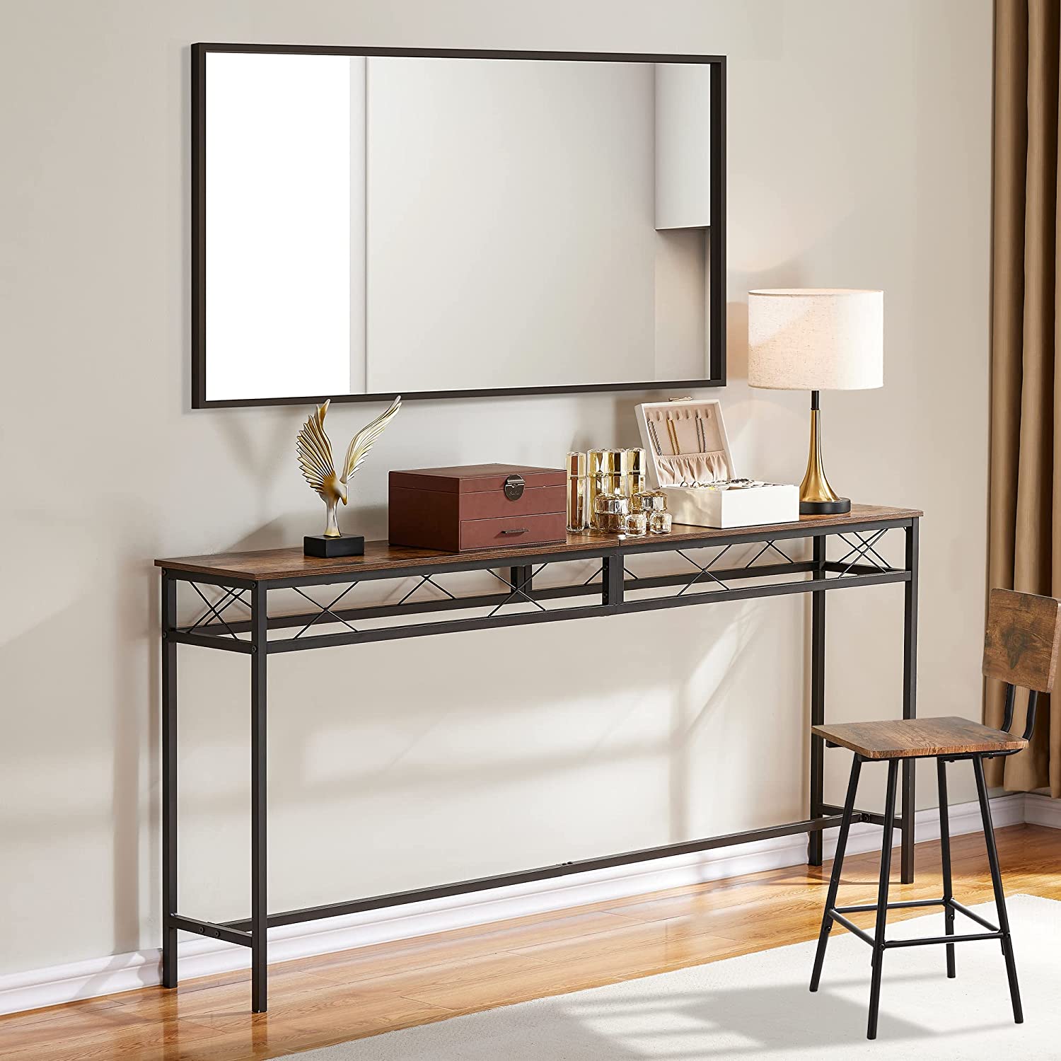 VECELO Extra Long Narrow Sofa/Console Table with Charging Station & Power Outlet and USB Ports - VECELO