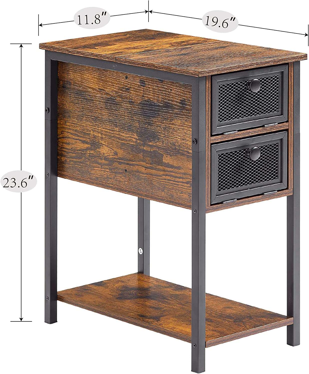 VECELO 24''Tall Flip Top Narrow Side Table with Storage Shelf for Living Room - VECELO