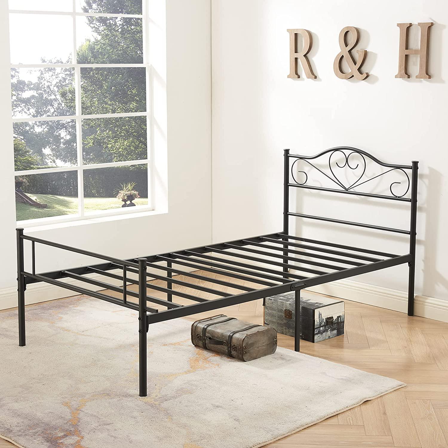 VECELO Metal Platform Bed Frame Mattress Foundation Decorative Headboard & Footboard - VECELO