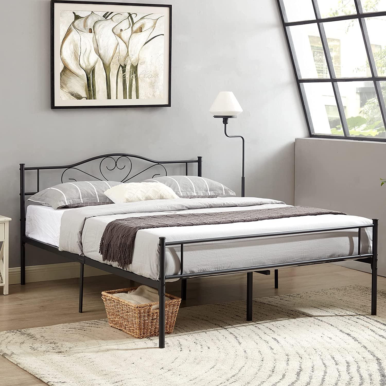 VECELO Metal Platform Bed Frame Mattress Foundation Decorative Headboard & Footboard - VECELO