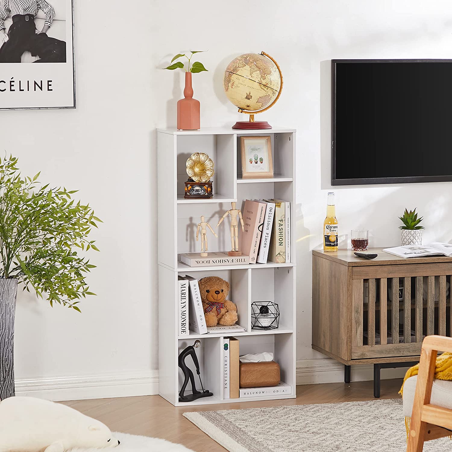 VECELO 42 Inch High Bookcase, 4-Tier Modern Storage Cabinet 7 Cubes - VECELO