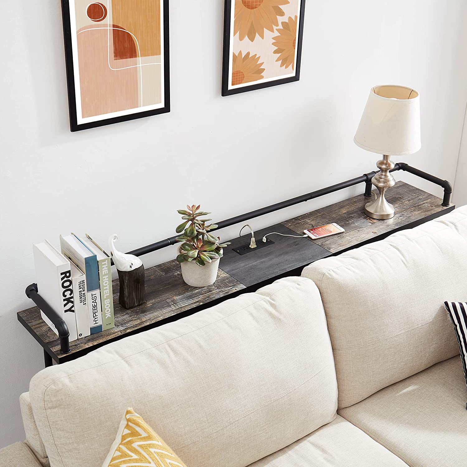 VECELO Extra Long Console/Sofa Table with Charging Station&Power Outle - VECELO