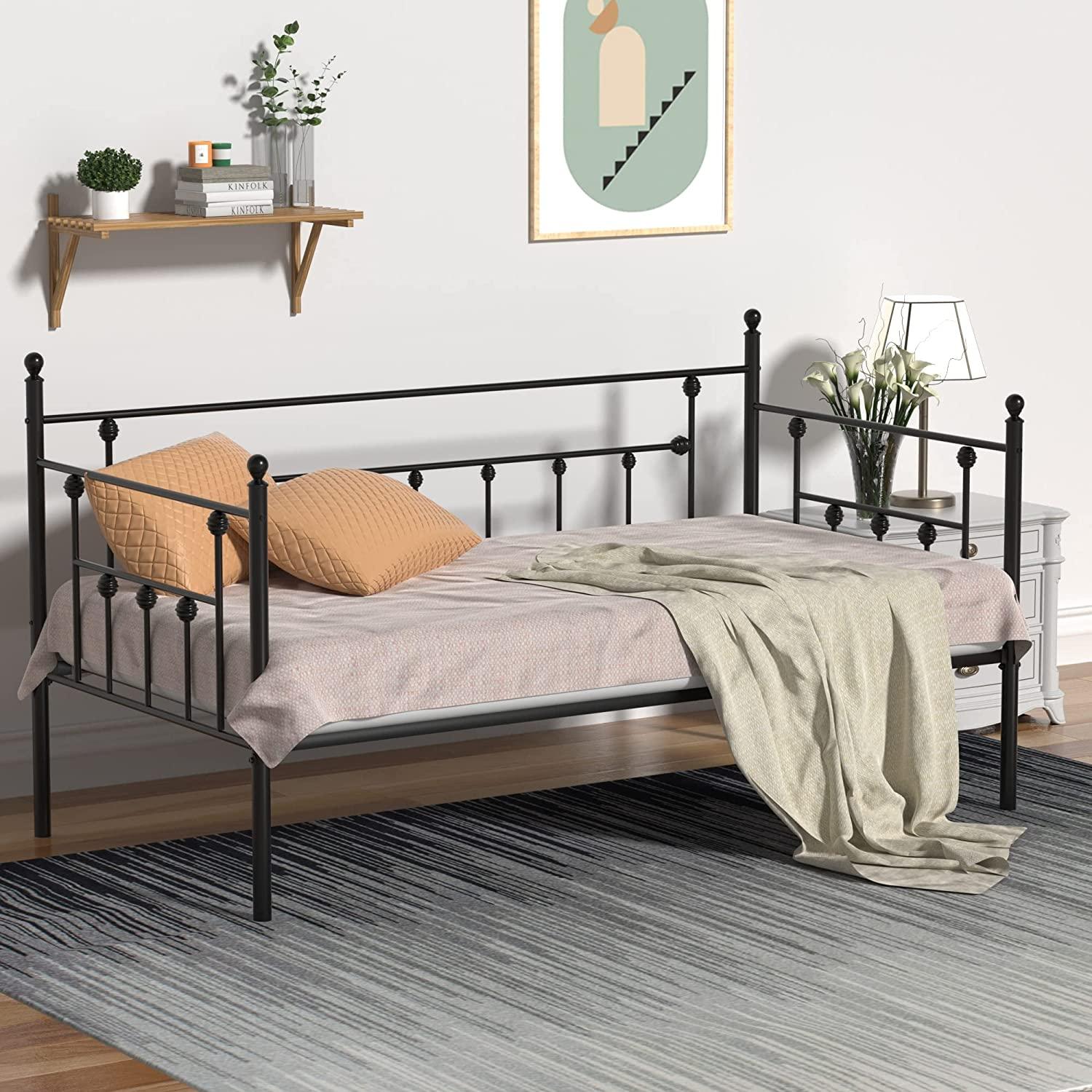 VECELO Daybed Frame, Twin Size Metal Platform Bed with Headboard