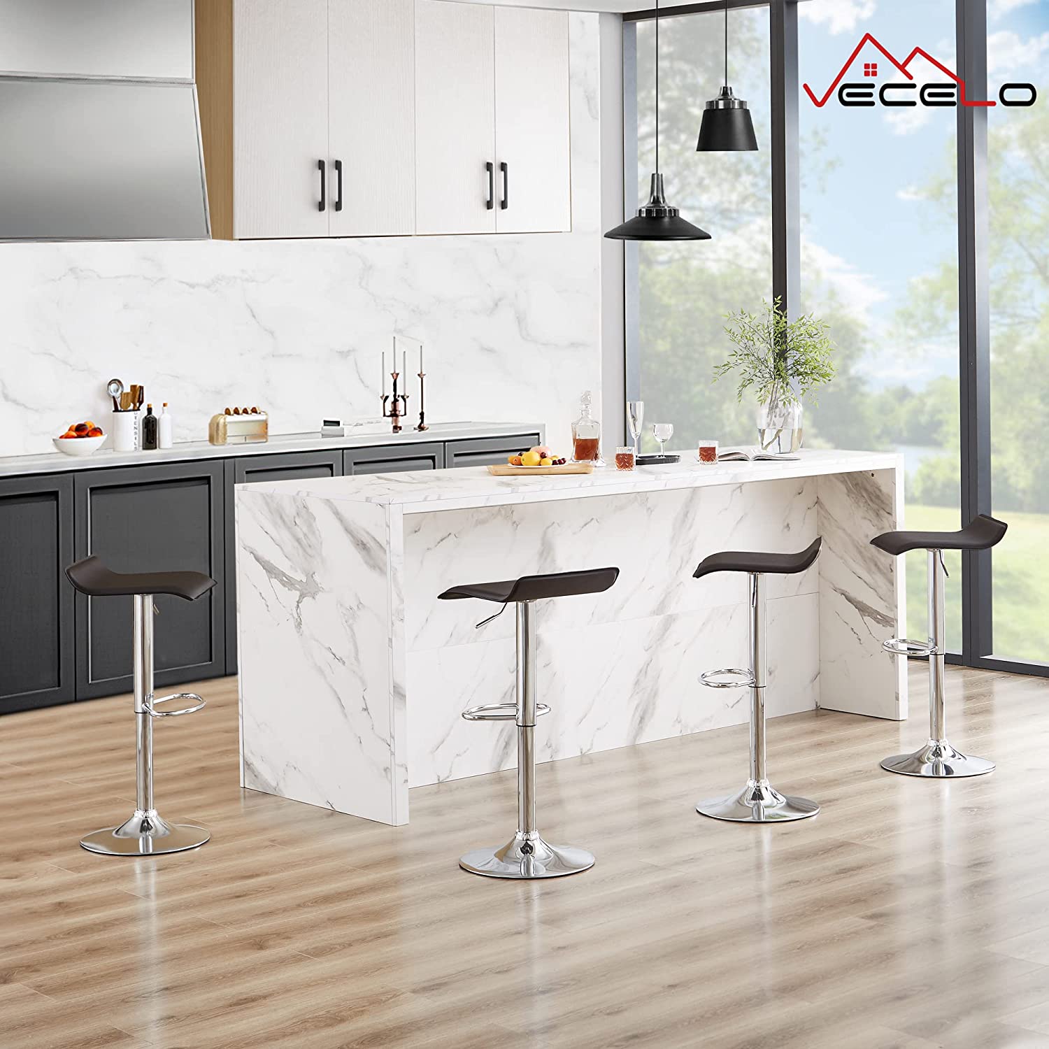 VECELO Counter Height Bar Stools Set of 2, Adjustable Barstools