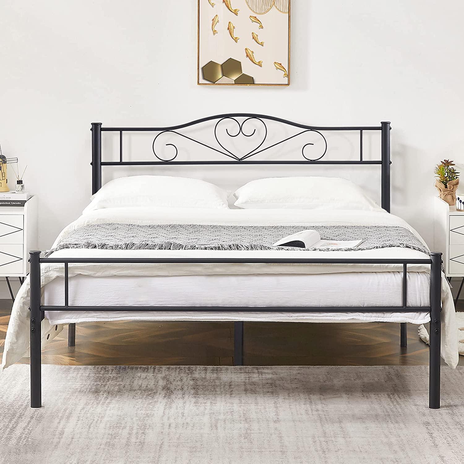 VECELO Metal Platform Bed Frame Mattress Foundation Decorative Headboard & Footboard - VECELO