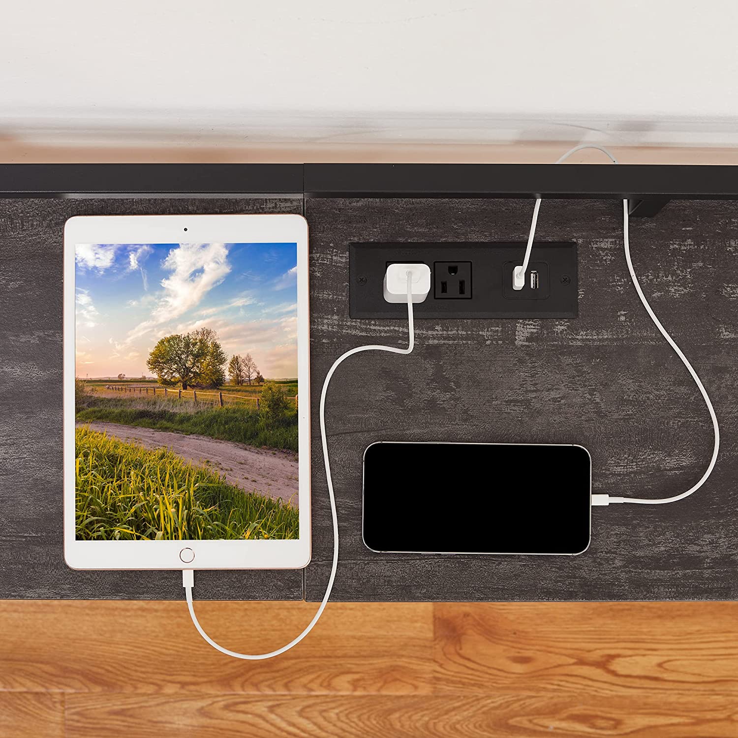 VECELO Extra Long Entryway Narrow Sofa Couch Behind Console Table with Power Outlet & USB Ports - VECELO