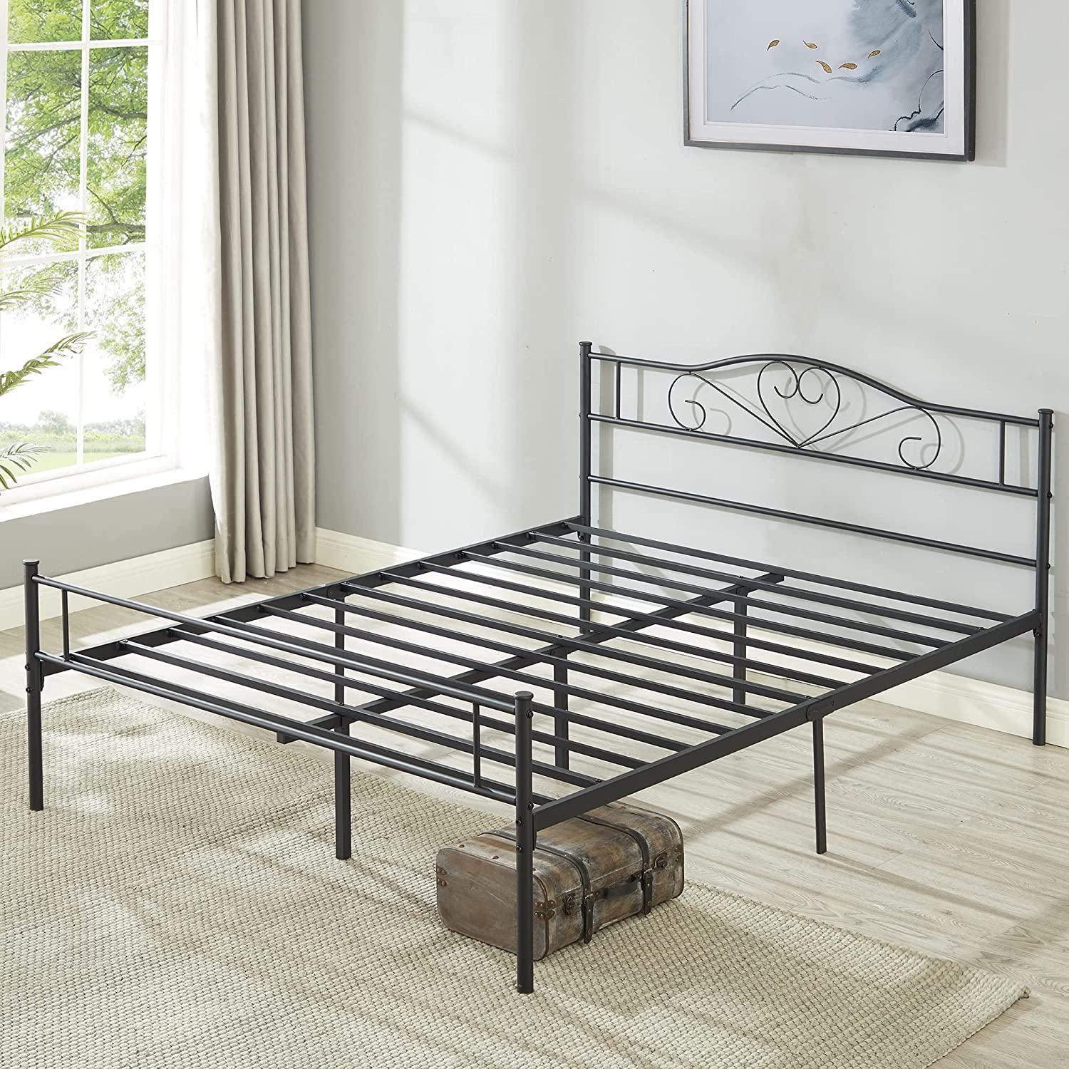 VECELO Metal Platform Bed Frame Mattress Foundation Decorative Headboard & Footboard - VECELO