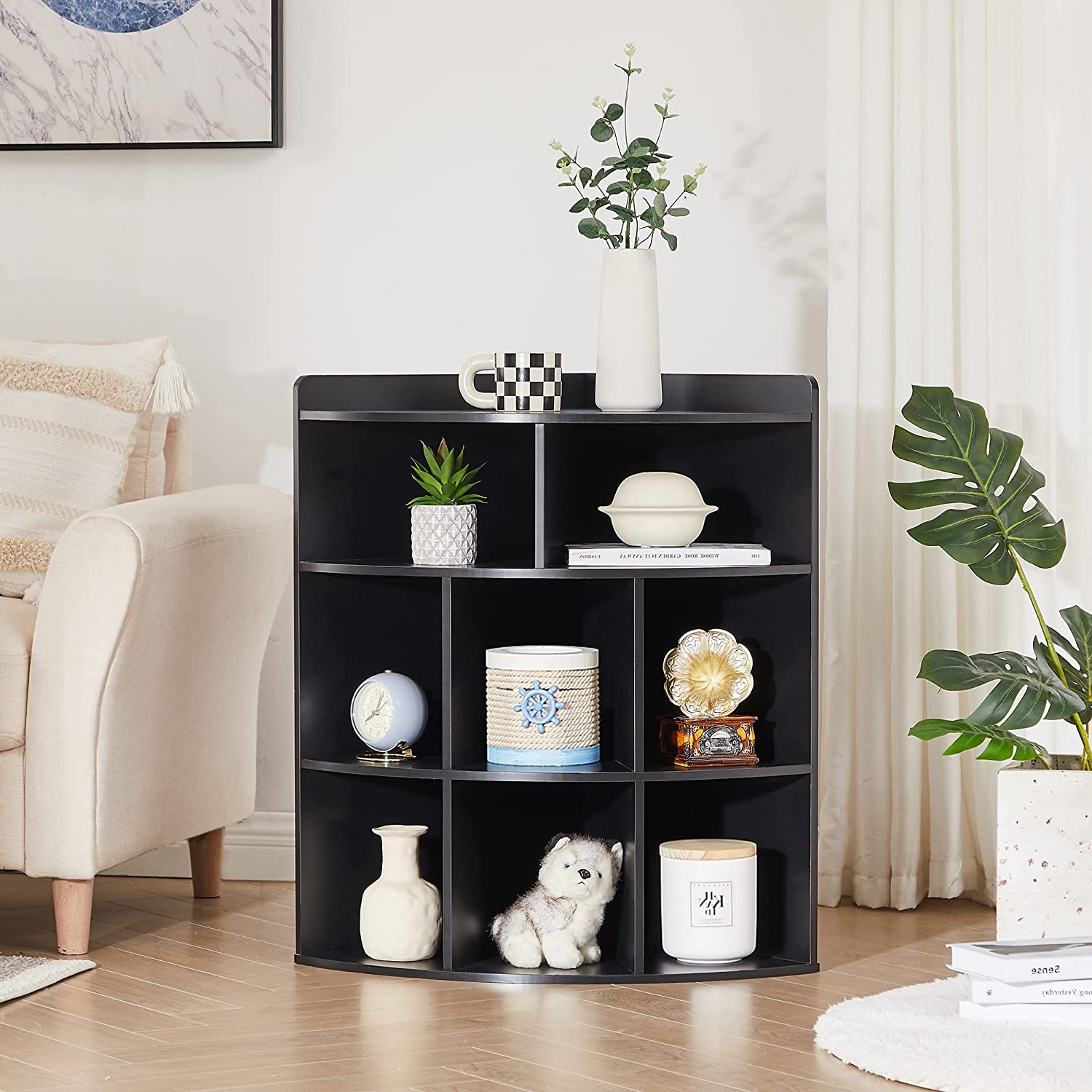 VECELO 3-Tier Corner Cabinet with 8 Cubbies, Wooden Cube Storage Organizer - VECELO