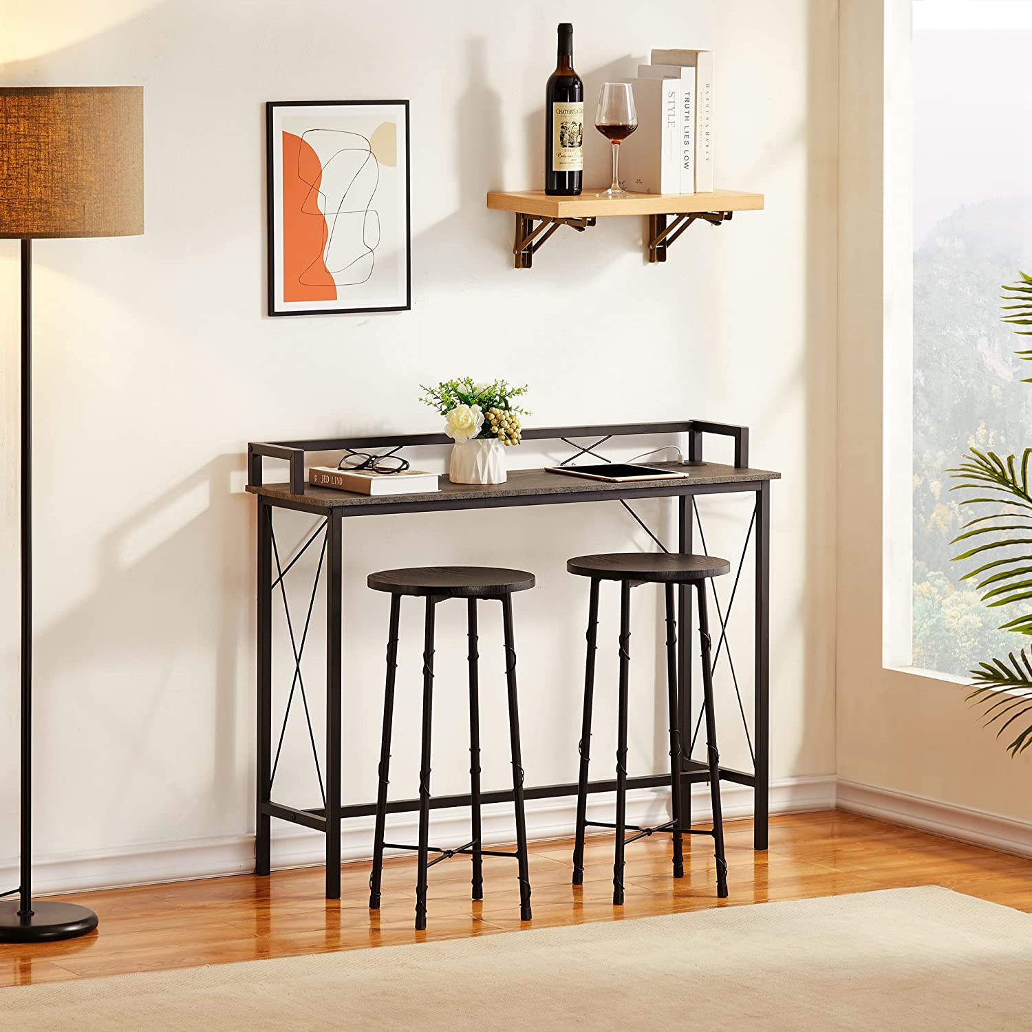 VECELO Extra Long Entryway Narrow Sofa Couch Behind Console Table with Power Outlet & USB Ports - VECELO