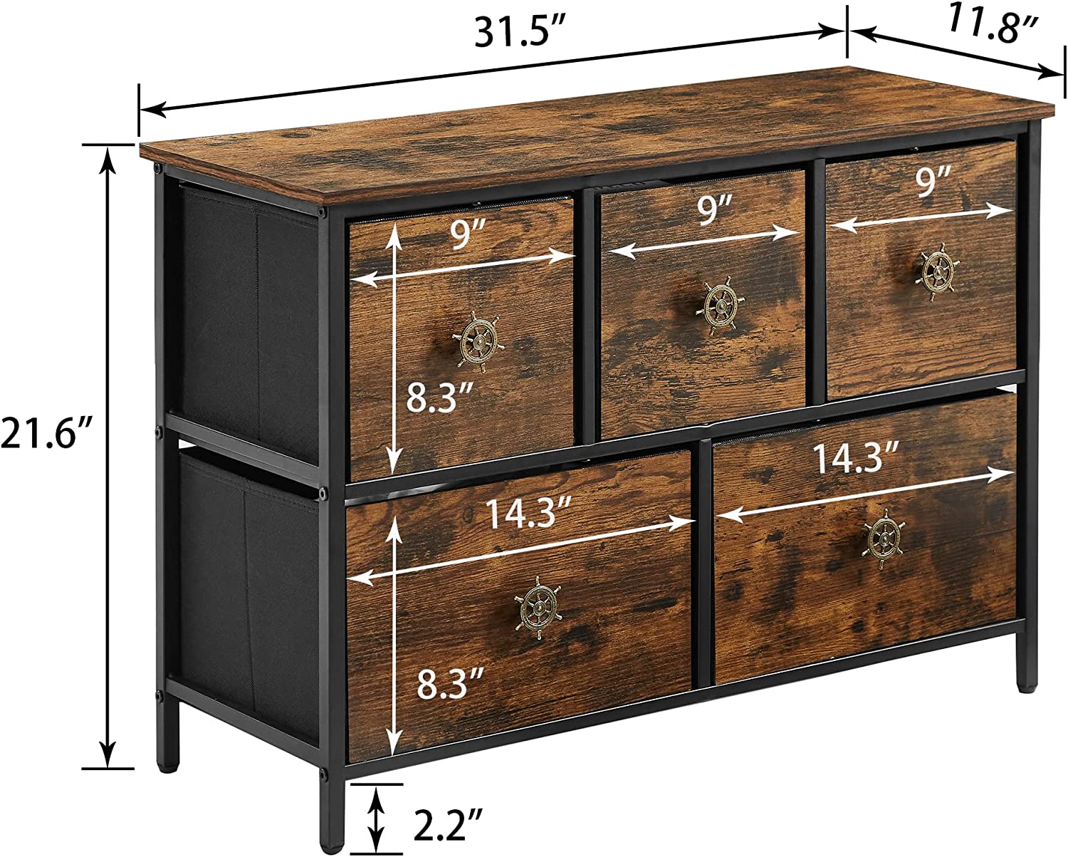 Dresser for Bedroom with 5 Fabric Drawers