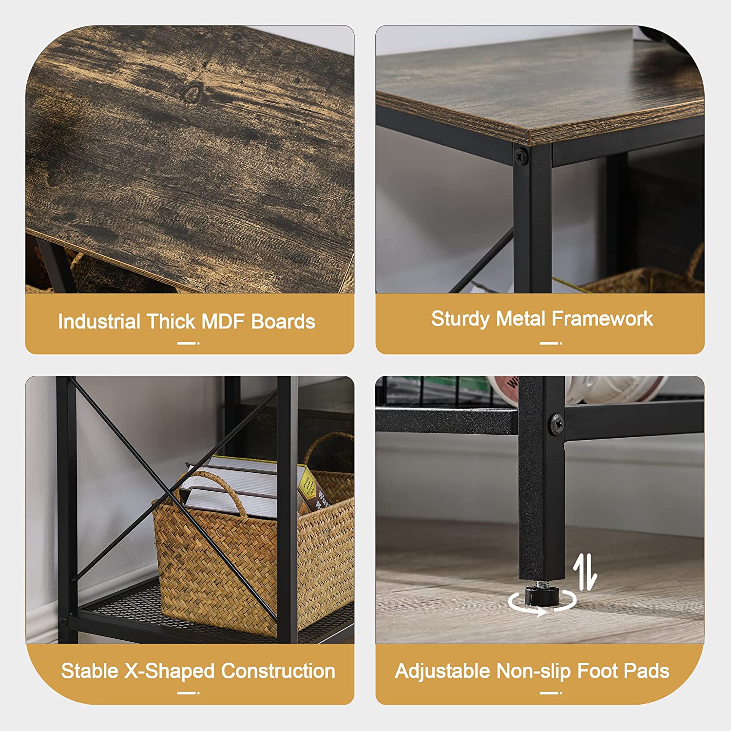 VECELO Industrial TV Stand Television Cabinet 3-Tier Console with Open Storage Shelves, Entertainment Center with Metal Frame for Living Room - VECELO