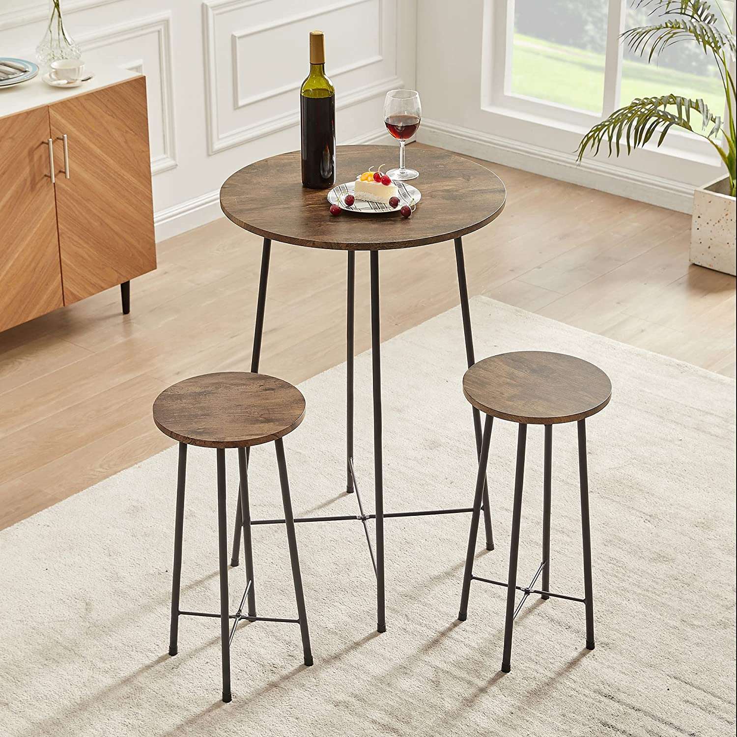 VECELO 3-Piece Round Bistro Table and Chairs Set with Counter Height & Wood top for Dining Room