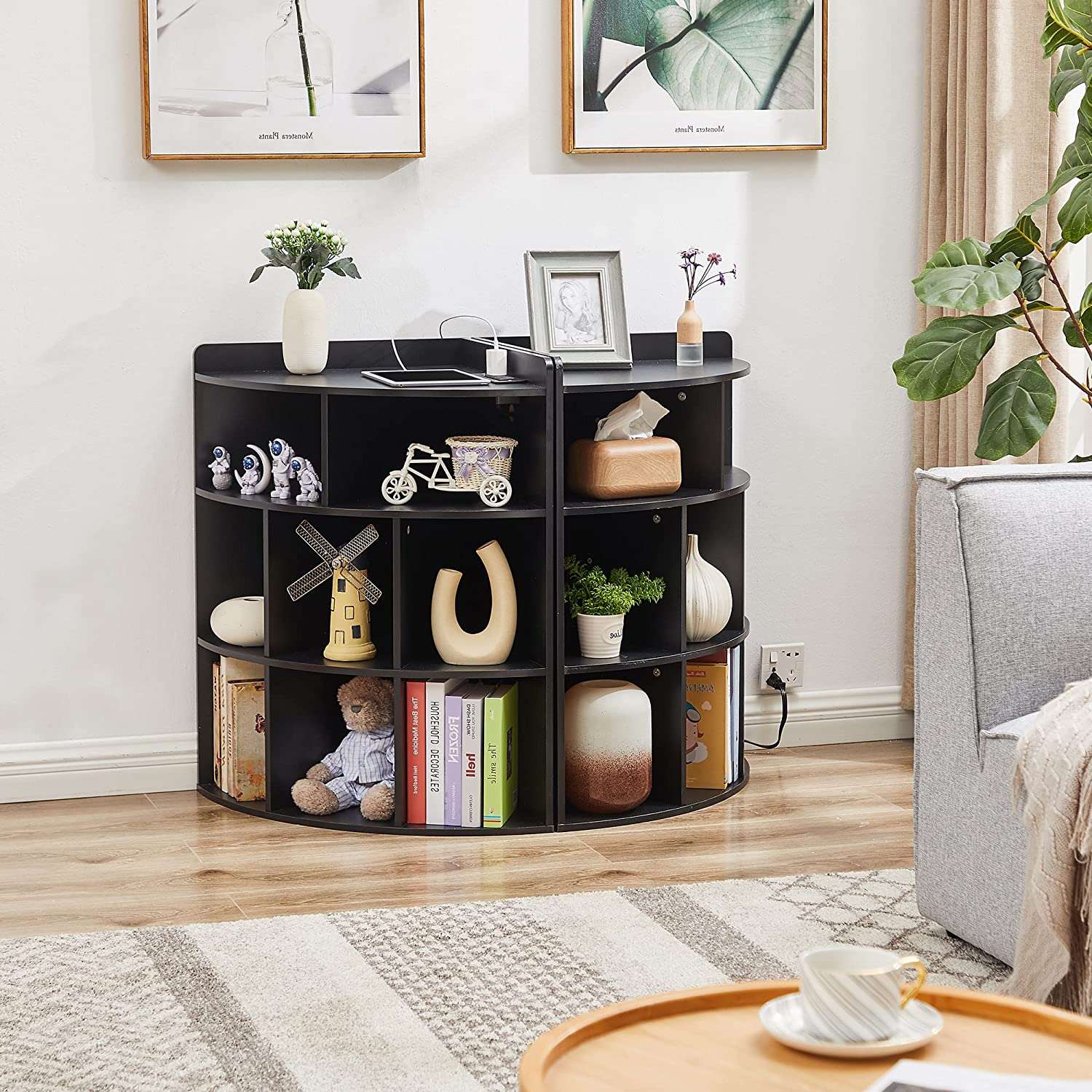 VECELO 3-Tier Corner Cabinet with 8 Cubbies, Wooden Cube Storage Organizer, Modern Bookshelf Units for Playroom, Bedroom, Living Room