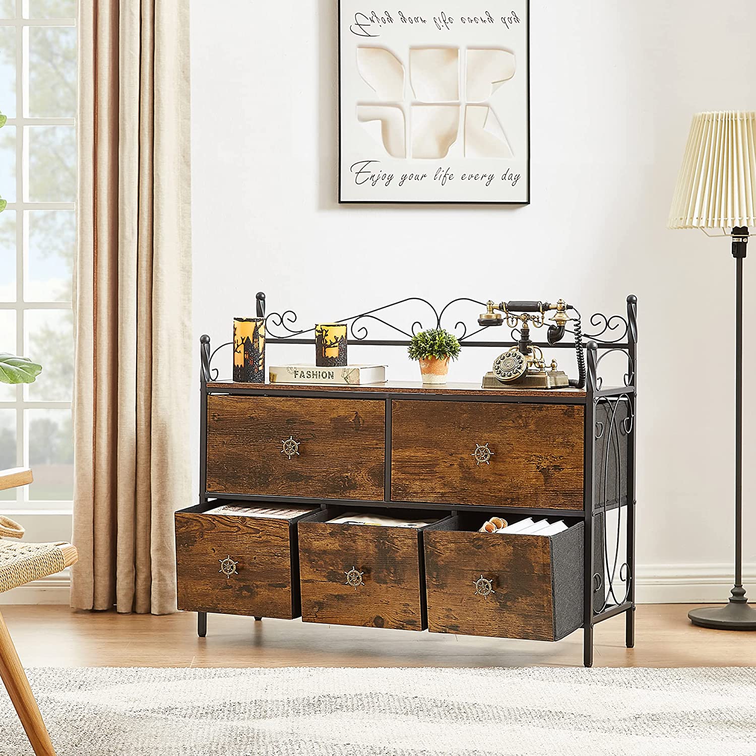 VECELO Dresser for Bedroom with 5 Drawers, Storage Organizer Unit with Shelf for Closet, Living Room - VECELO