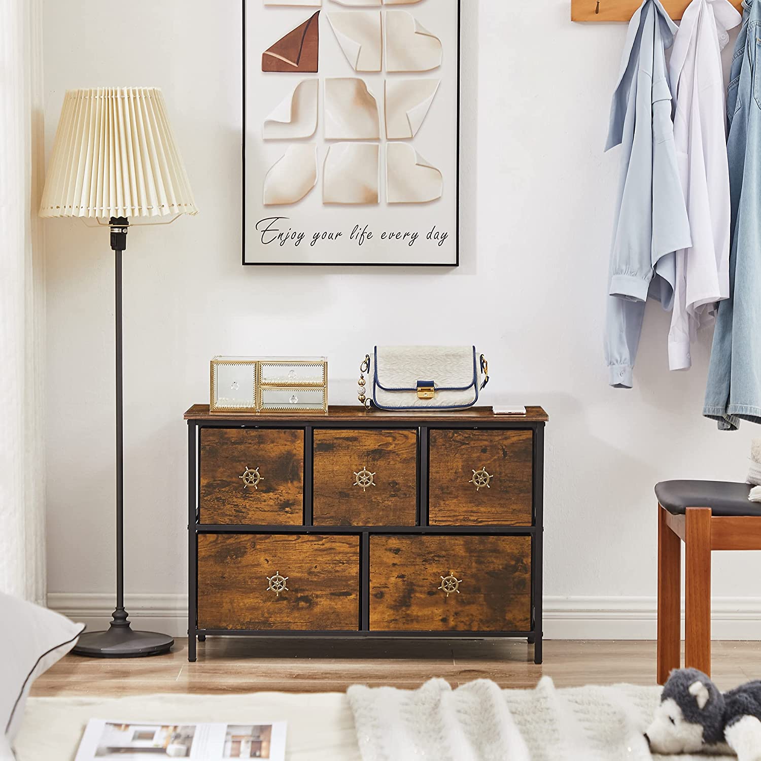 Dresser for Bedroom with 5 Fabric Drawers