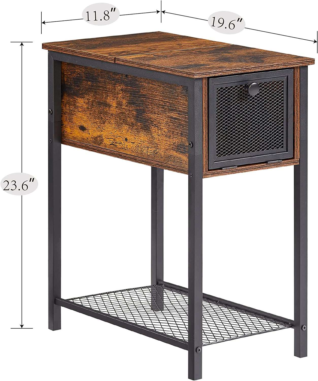 VECELO 24''Tall Flip Top Narrow Side Table with Storage Shelf for Living Room - VECELO