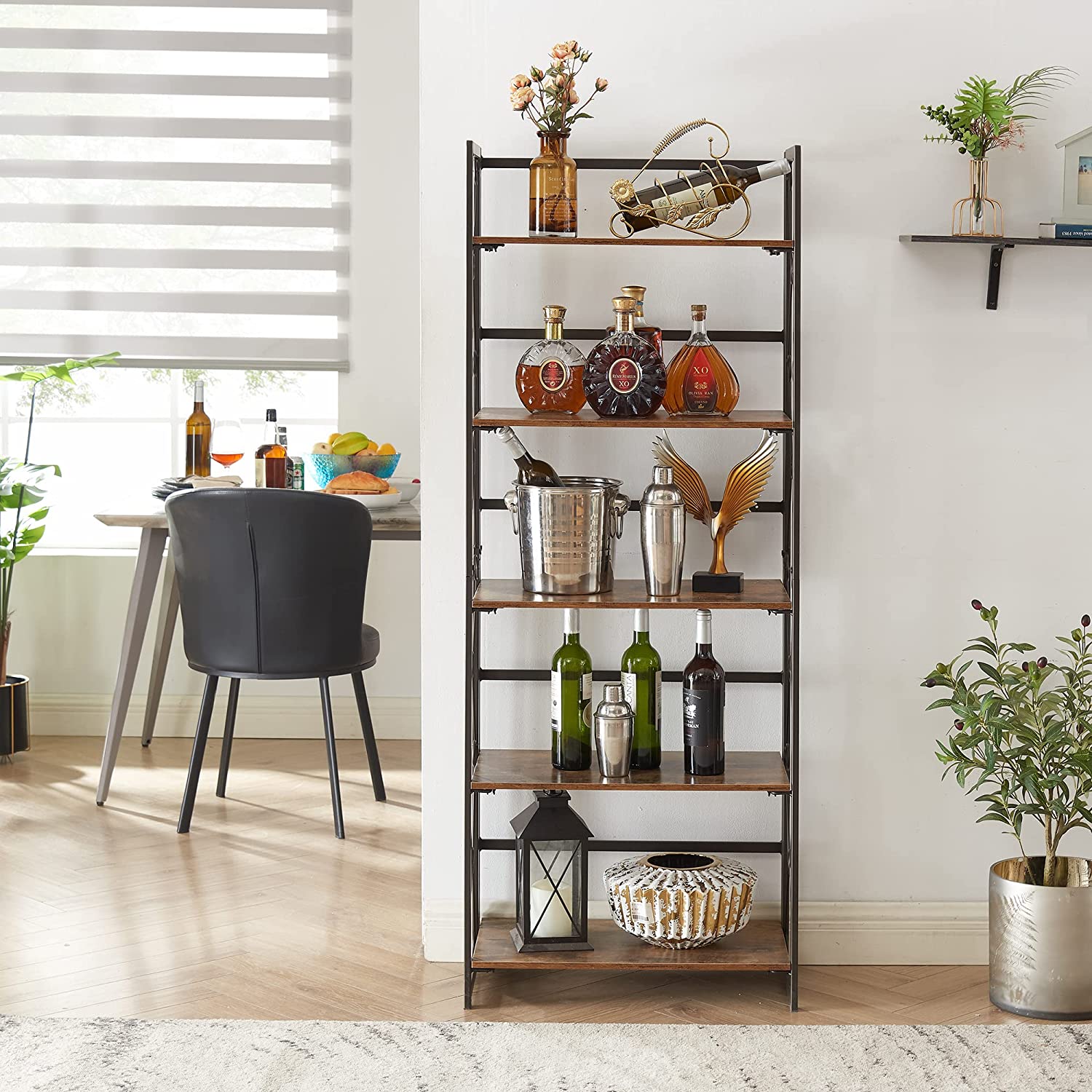 VECELO Bookshelf No Assembly, 5 Shelf Folding Bookcase, Book Shelves Organizer - VECELO