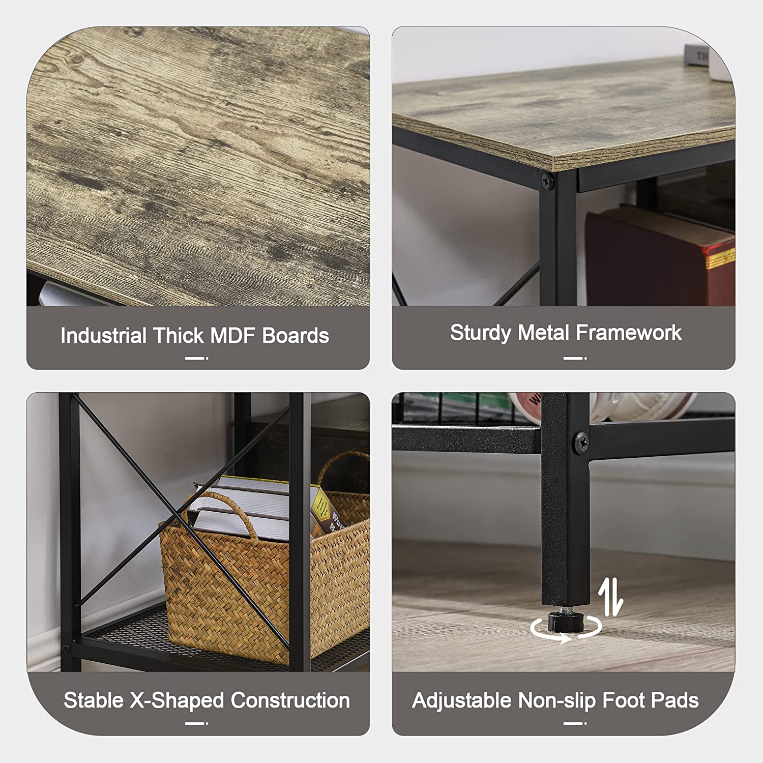 VECELO Industrial TV Stand Television Cabinet 3-Tier Console with Open Storage Shelves, Entertainment Center with Metal Frame for Living Room - VECELO