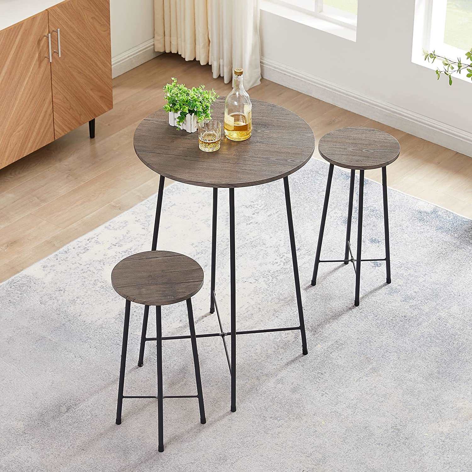 VECELO 3-Piece Round Bistro Table and Chairs Set with Counter Height & Wood top for Dining Room