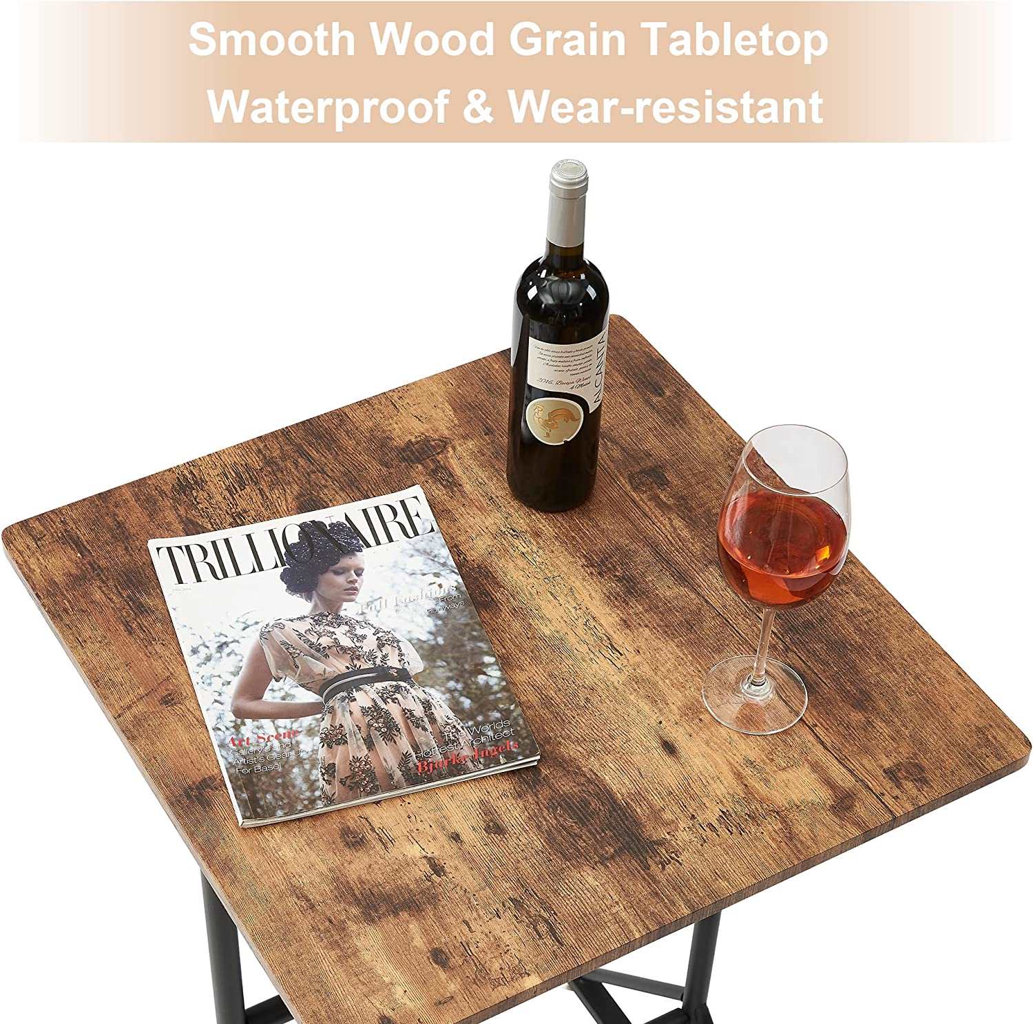 VECELO 3 Piece Bar Table Set, Wood Rectangle Counter Height Dinette with 2 Bistro Stools for Kitchen Breakfast Nook