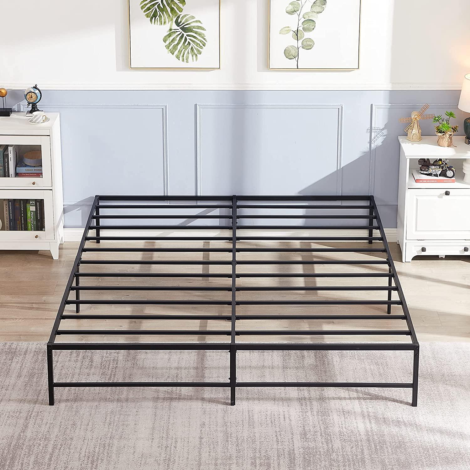 VECELO 14" Black Platform Bed Frame/Mattress Foundation/No Box Spring Needed/Steel Slat Support - VECELO