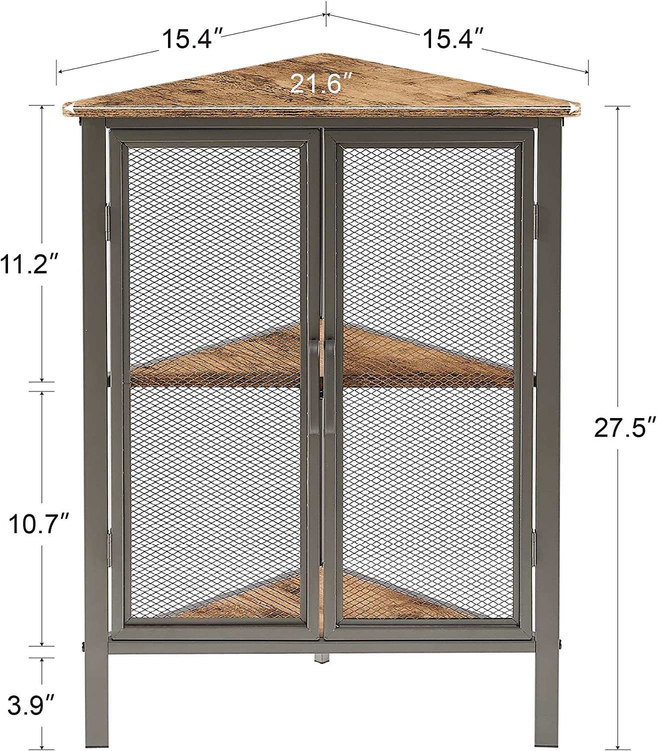 VECELO 3 Tier Corner Cabinet Shelf Display Rack with Grid Doors - VECELO