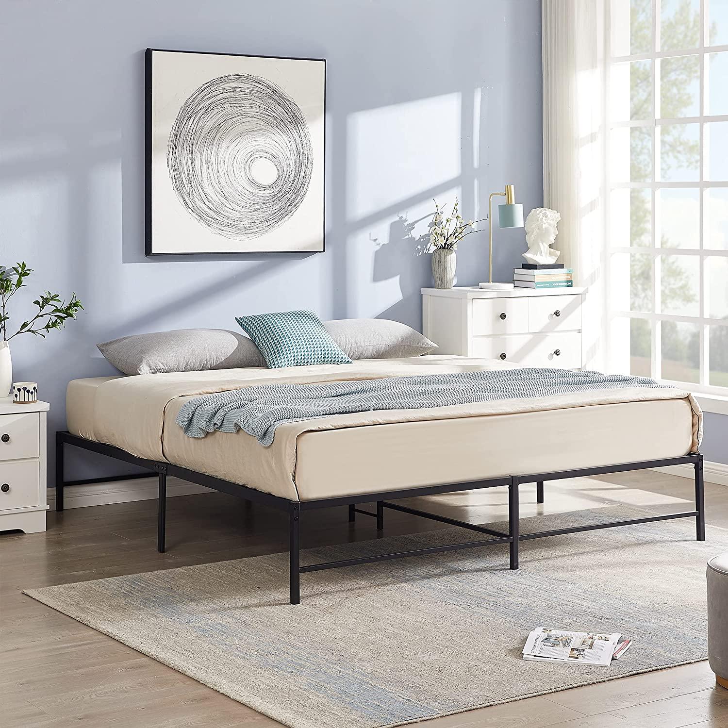 VECELO 14" Black Platform Bed Frame/Mattress Foundation/No Box Spring Needed/Steel Slat Support - VECELO
