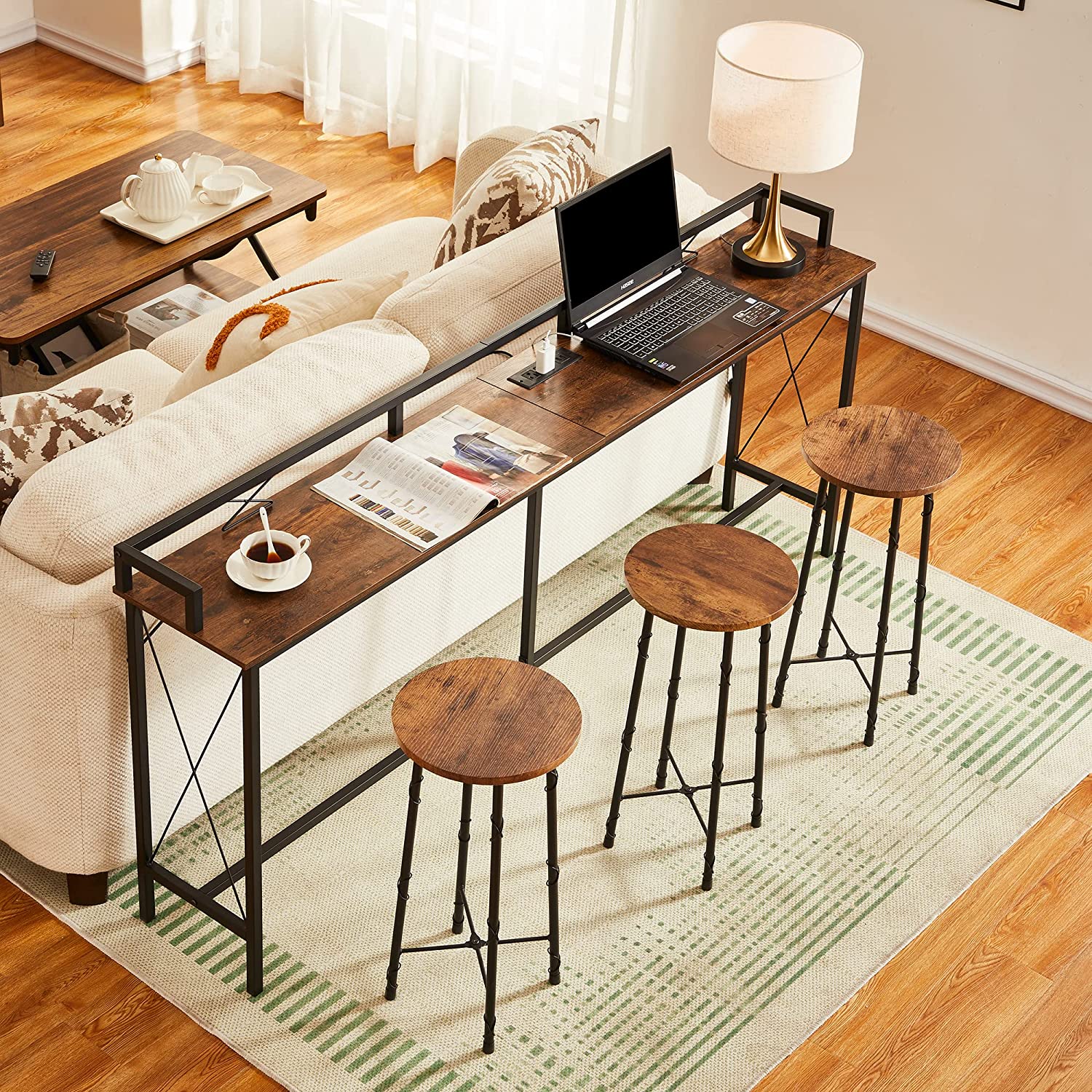 VECELO Extra Long Entryway Narrow Sofa Couch Behind Console Table with Power Outlet & USB Ports - VECELO