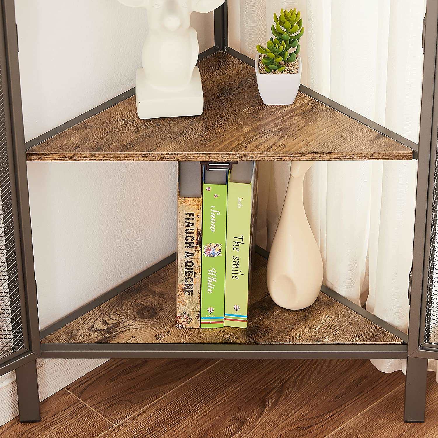 VECELO 3 Tier Corner Cabinet Shelf Display Rack with Grid Doors - VECELO