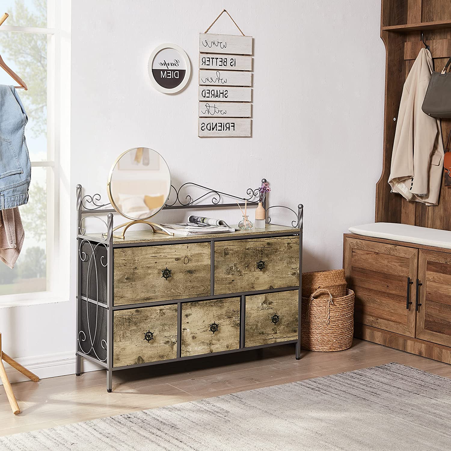 VECELO Dresser for Bedroom with 5 Drawers, Storage Organizer Unit with Shelf for Closet, Living Room - VECELO