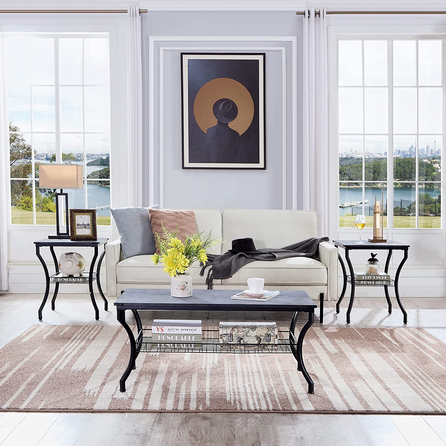 VECELO 3 Pieces Living Room Sets Coffee and End Tables - VECELO