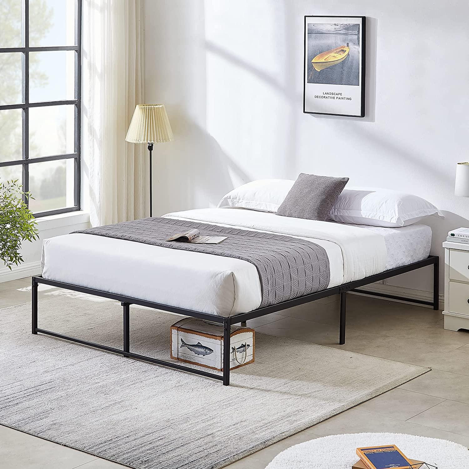 VECELO 14" Black Platform Bed Frame/Mattress Foundation/No Box Spring Needed/Steel Slat Support - VECELO