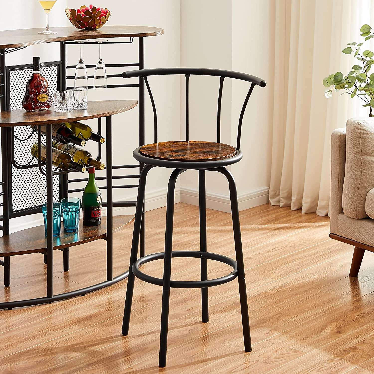 VECELO 27.3 Inch Bar Stools Set of 2 with Back Metal - VECELO